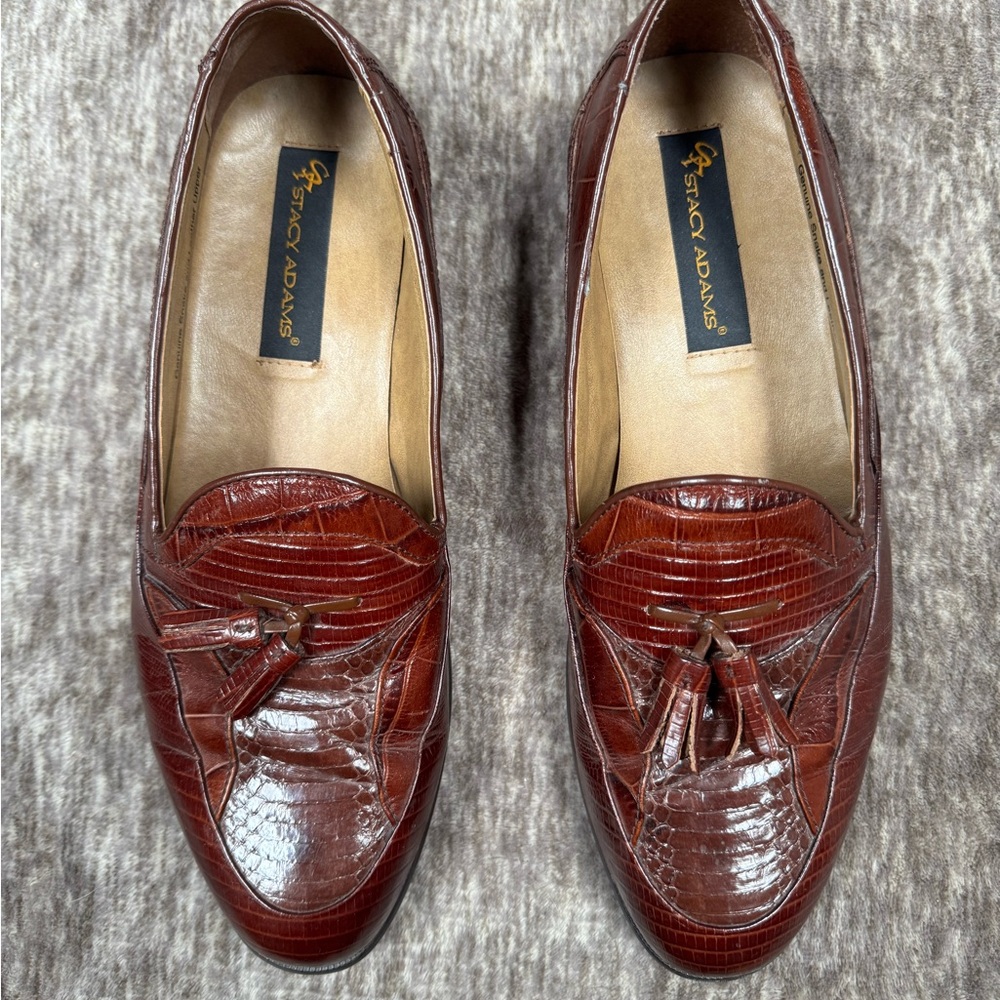 Stacy Adams Brown Croc-Embossed Tassel Loafers
